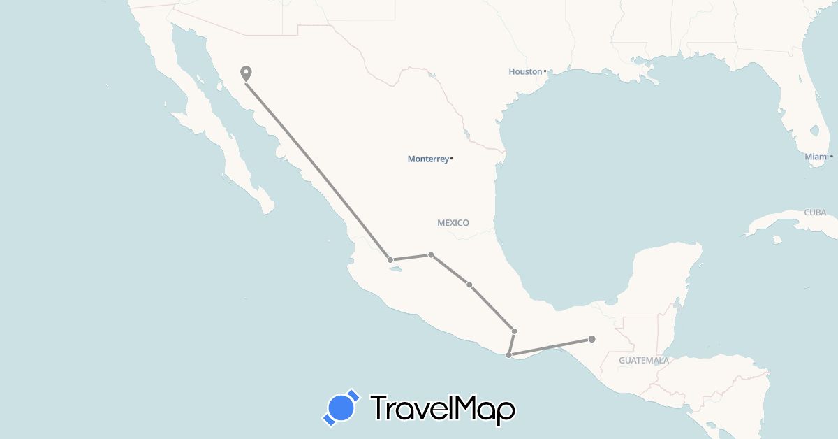 TravelMap itinerary: plane in Mexico (North America)